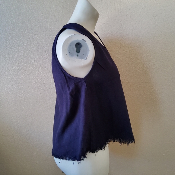 Indigo Rein Linen Blend Split Open Back Tank Top Navy Blue New - Picture 5 of 11